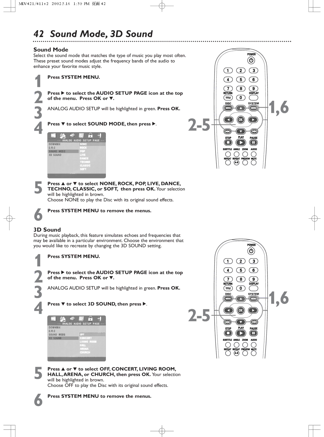 Philips MDV421SL owner manual Sound Mode, 3D Sound 