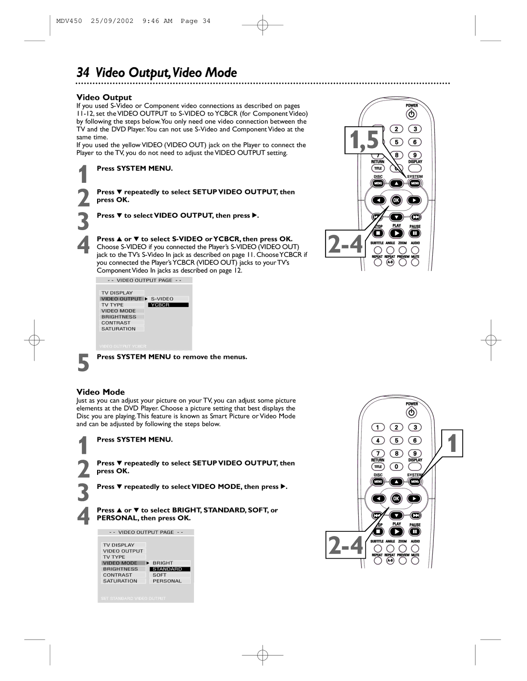 Philips MDV450 owner manual Video Output,Video Mode, Component Video In jacks as described on 