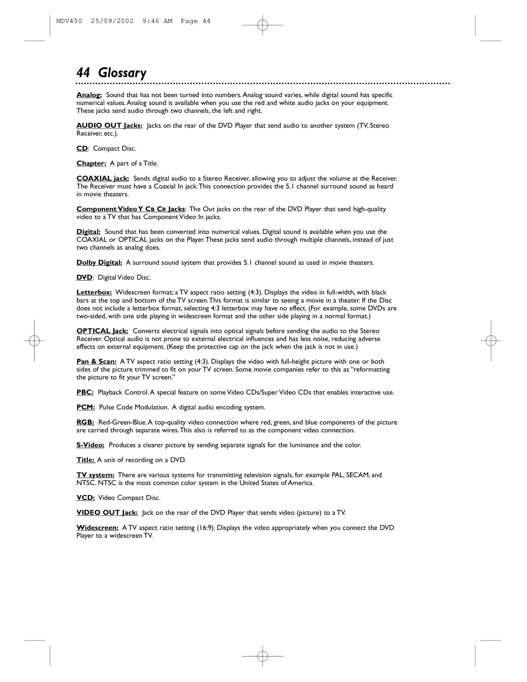 Philips MDV450 owner manual Glossary 