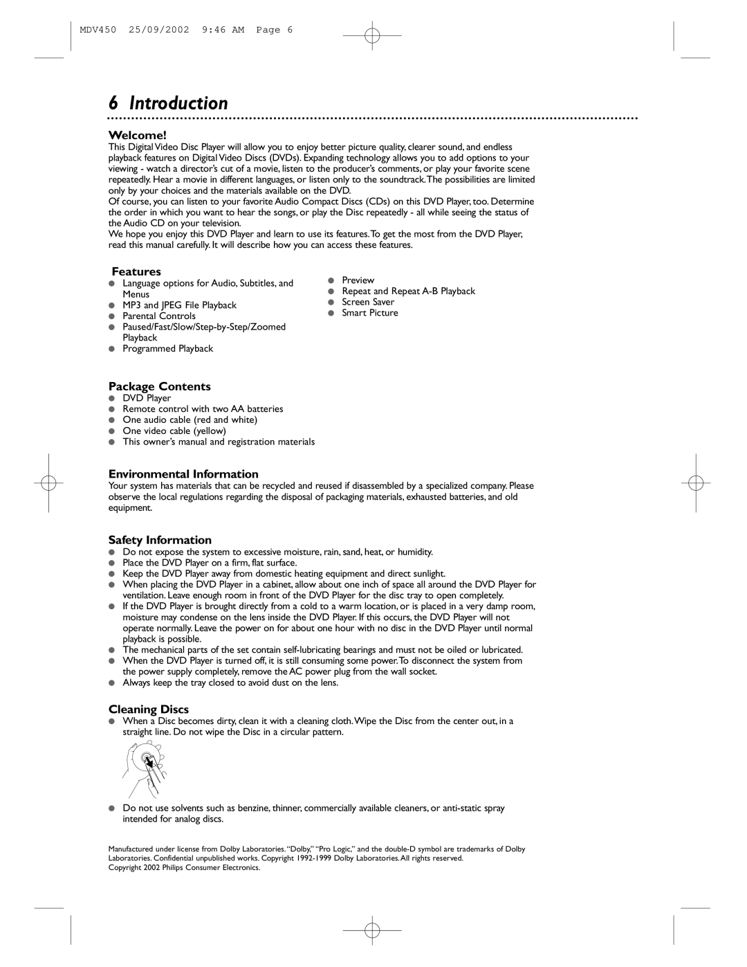 Philips MDV450 owner manual Introduction 