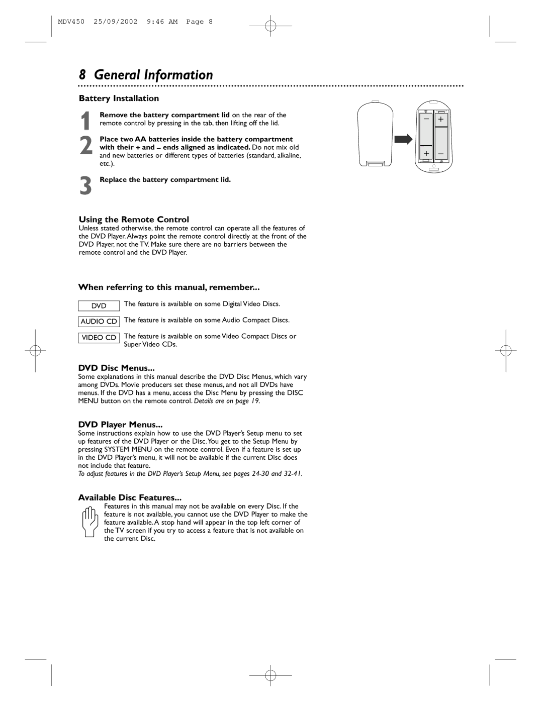 Philips MDV450 owner manual General Information 