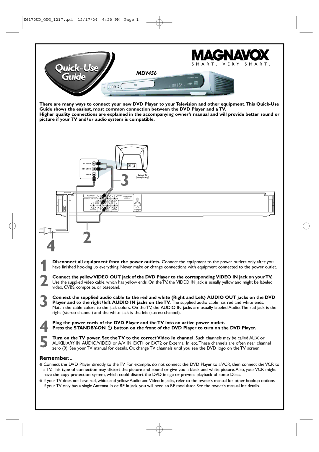 Philips MDV456 owner manual Remember 