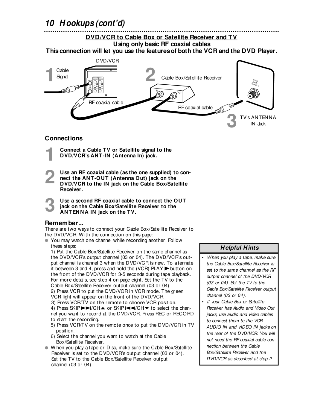 Philips MDV530VR owner manual Cable Signal, RF coaxial cable, Channel 03 or 