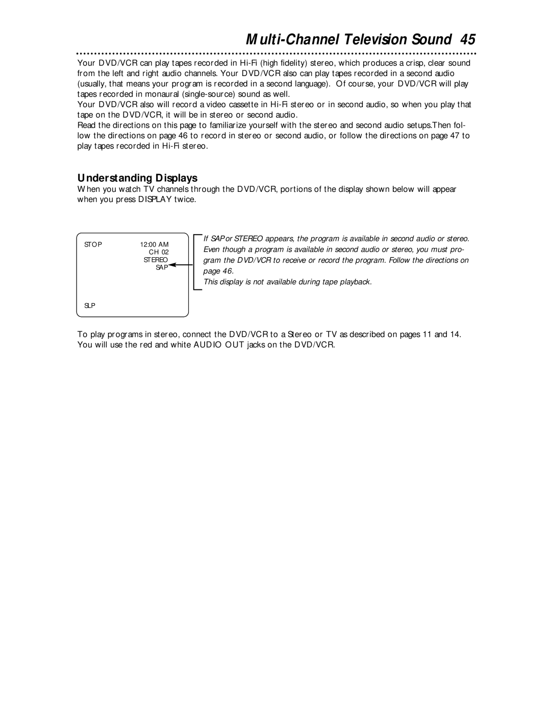 Philips MDV530VR owner manual Multi-Channel Television Sound, Understanding Displays 