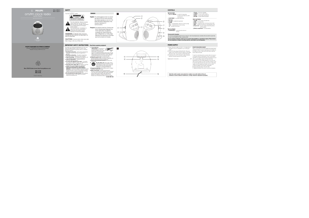 Philips MG-C105/17, MG-C100/17 important safety instructions 5ALARM, Power Breakdown Backup 