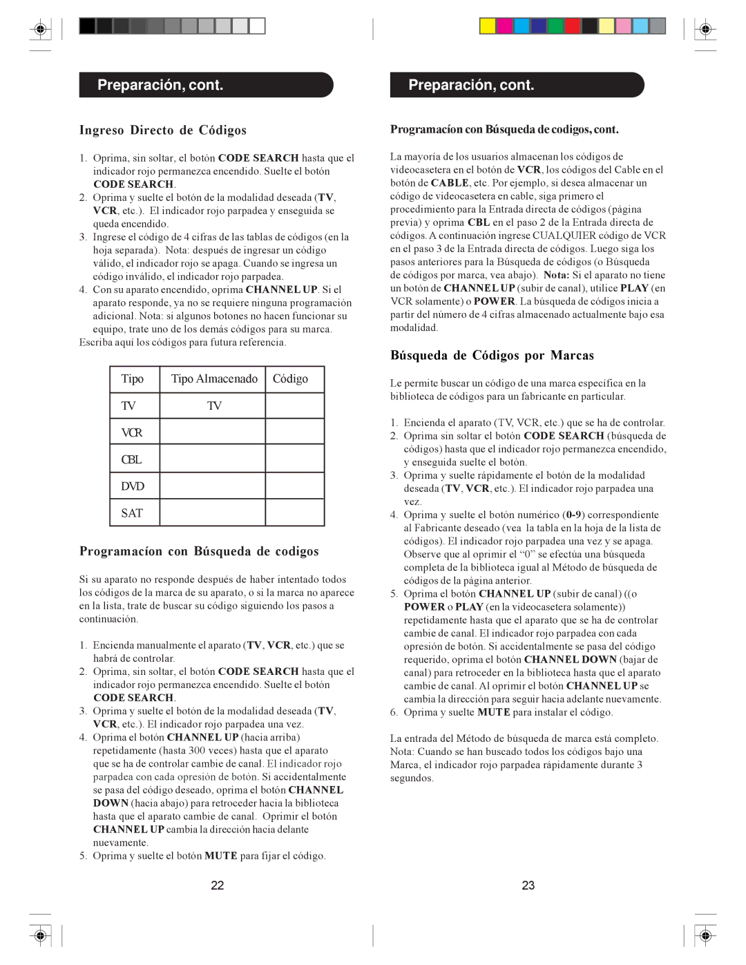 Philips MG301S, MG5005, MG53S manual Ingreso Directo de Códigos, Programacíon con Búsqueda de codigos 