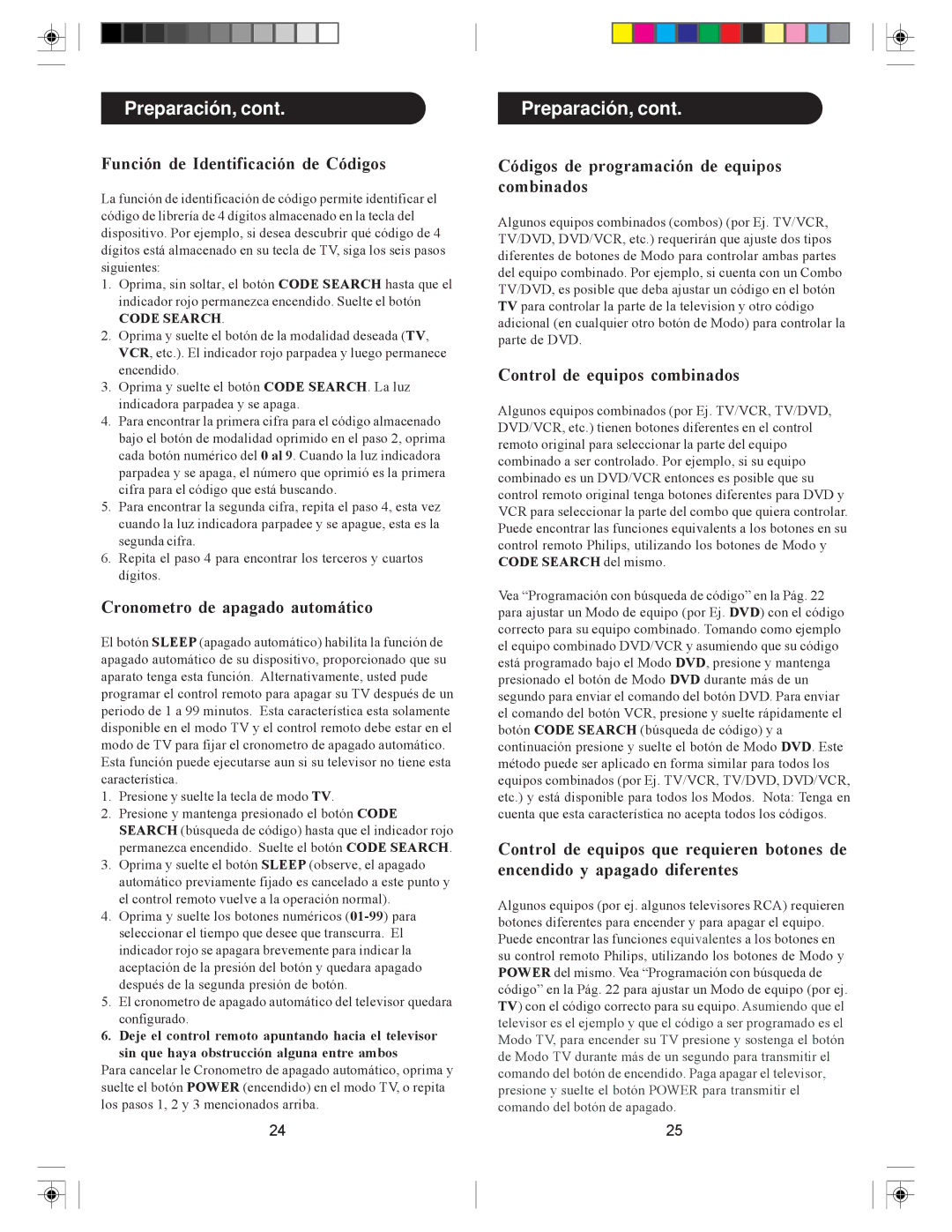 Philips MG5005 manual Función de Identificación de Códigos, Cronometro de apagado automático, Control de equipos combinados 