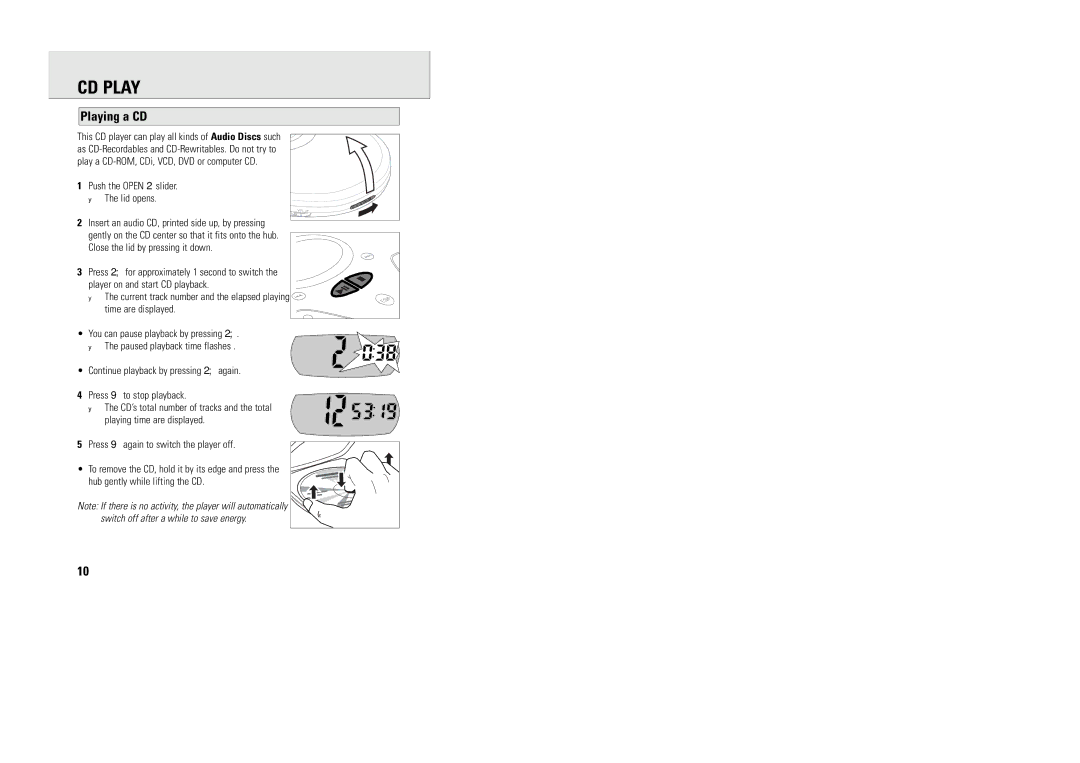 Philips MG9218 manual CD Play, Playing a CD 