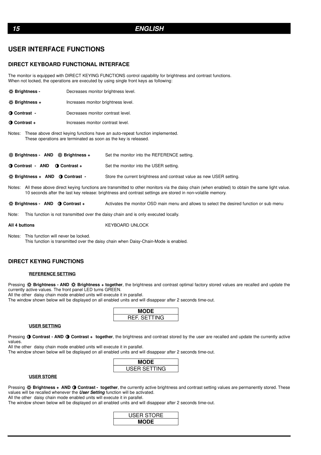 Philips MGD203, MGD403 User Interface Functions, Direct Keyboard Functional Interface, Direct Keying Functions, Mode 