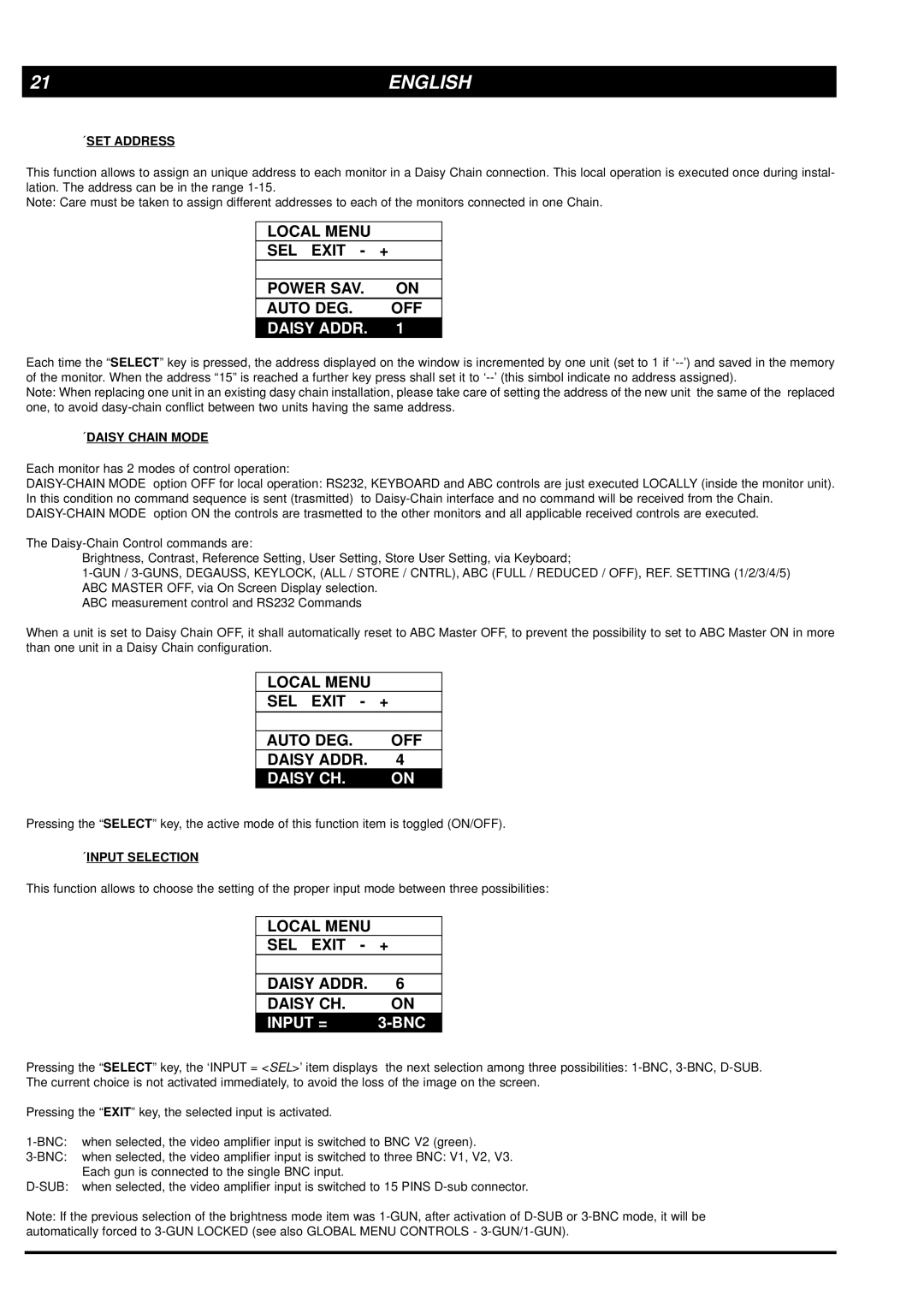 Philips MGD203, MGD403 user manual Daisy Addr, Daisy CH, Input = 