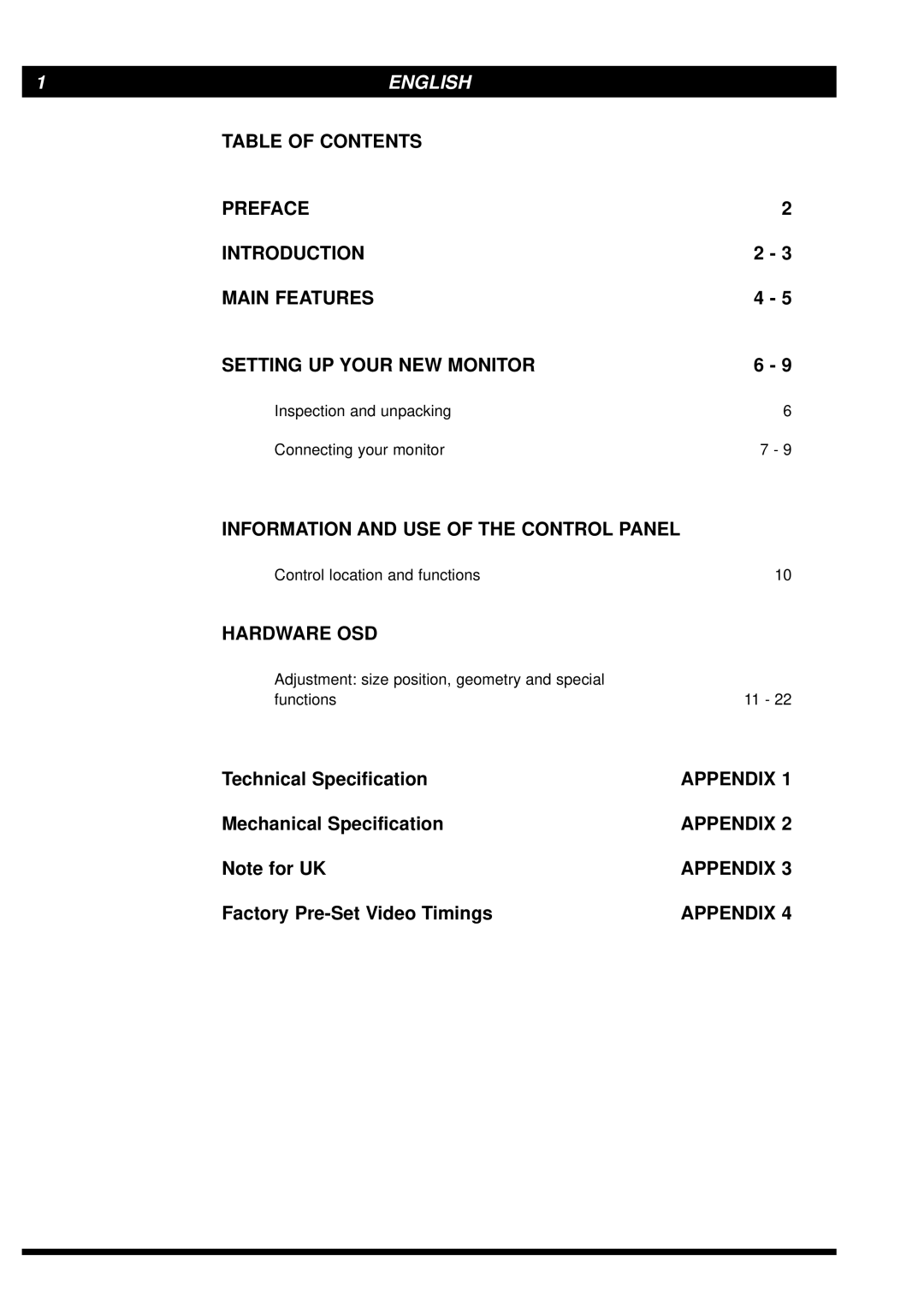 Philips MGD203, MGD403 user manual Information and USE of the Control Panel, Hardware OSD, Appendix 