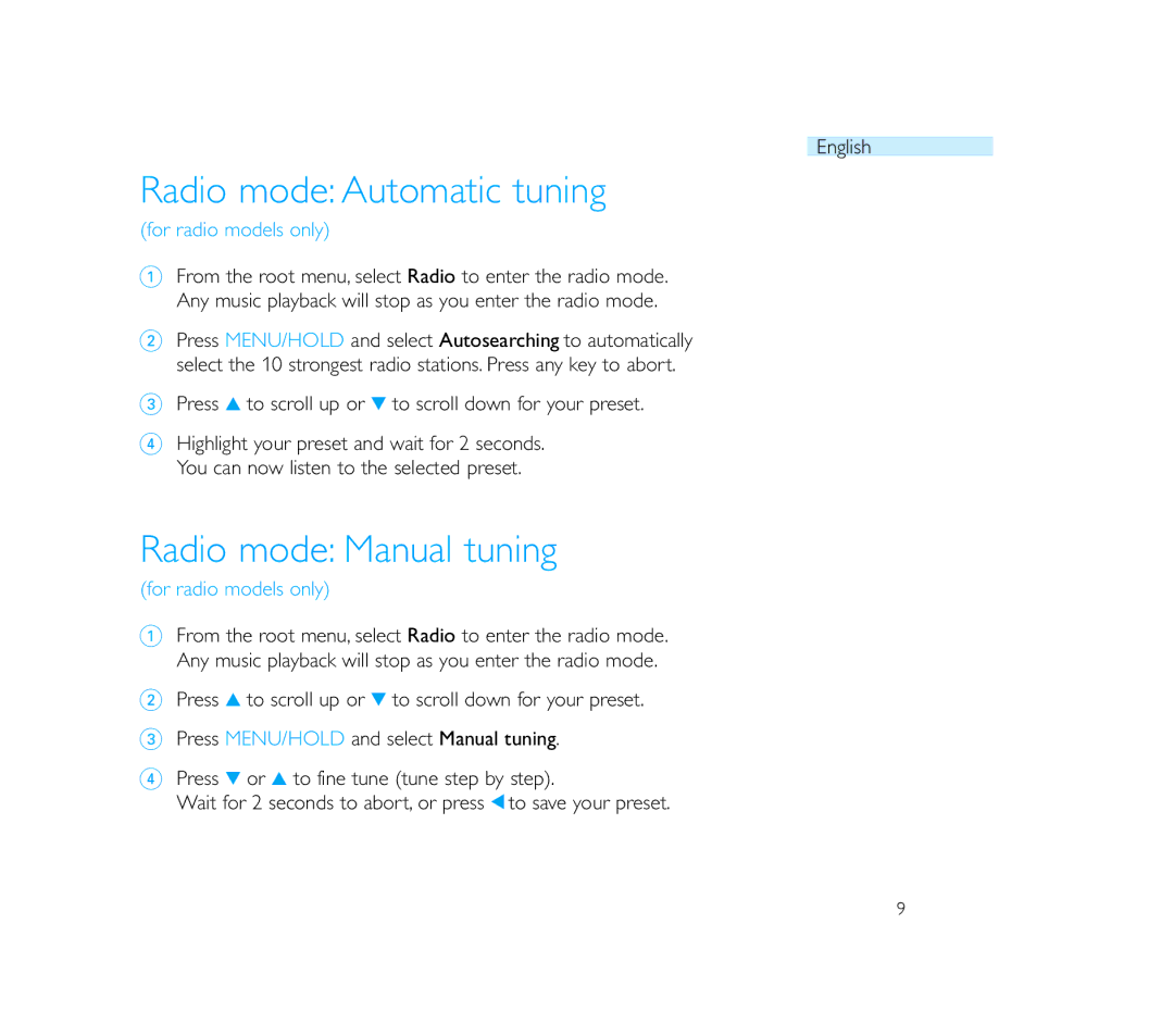 Philips Micro Jukebox user manual Radio mode Automatic tuning, Radio mode Manual tuning, For radio models only 