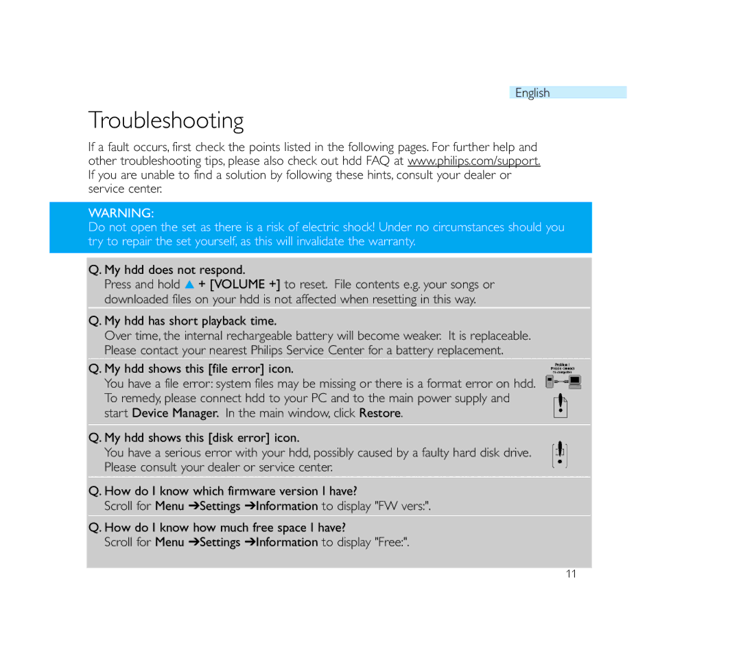 Philips Micro Jukebox user manual Troubleshooting 