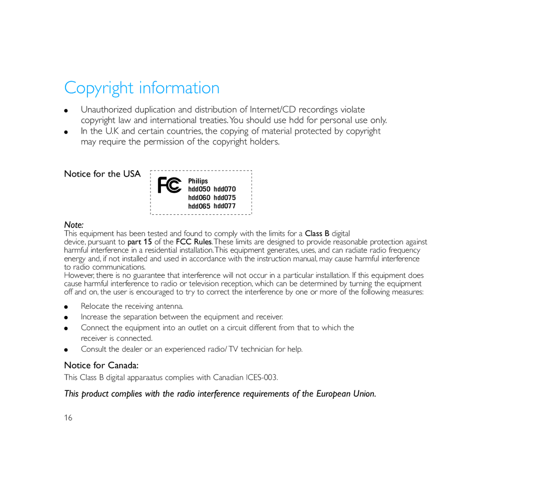 Philips Micro Jukebox user manual Copyright information 