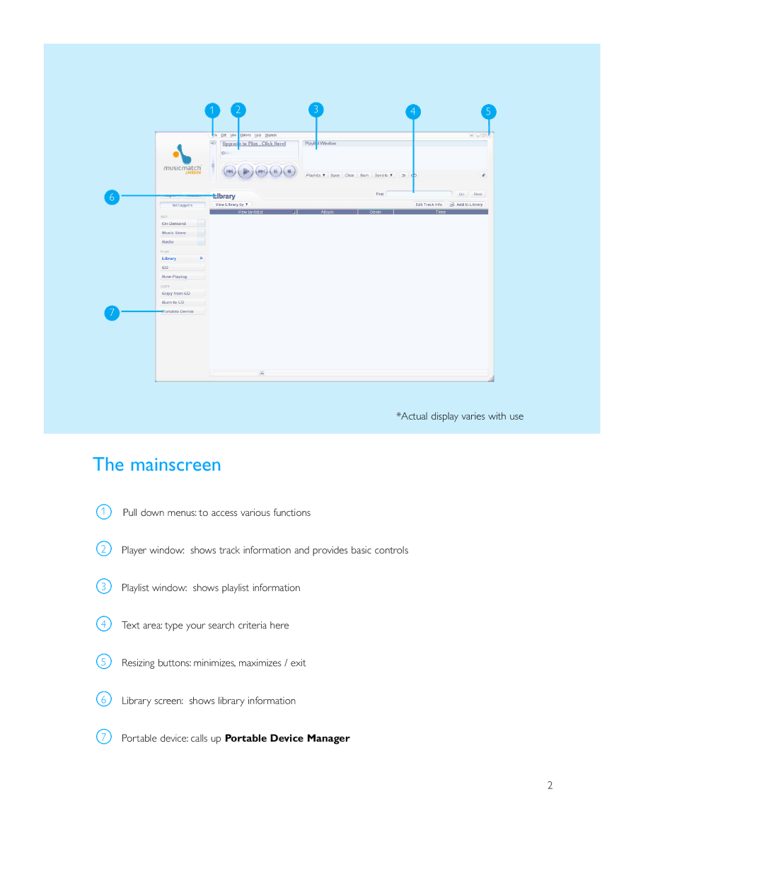 Philips Micro Jukebox user manual Mainscreen 