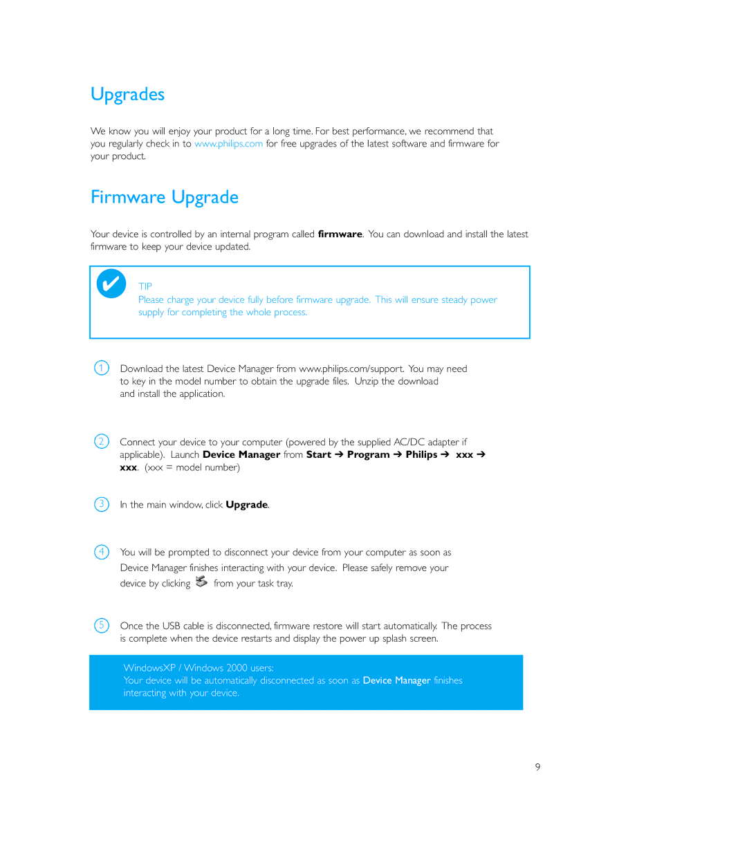 Philips Micro Jukebox user manual Upgrades Firmware Upgrade 