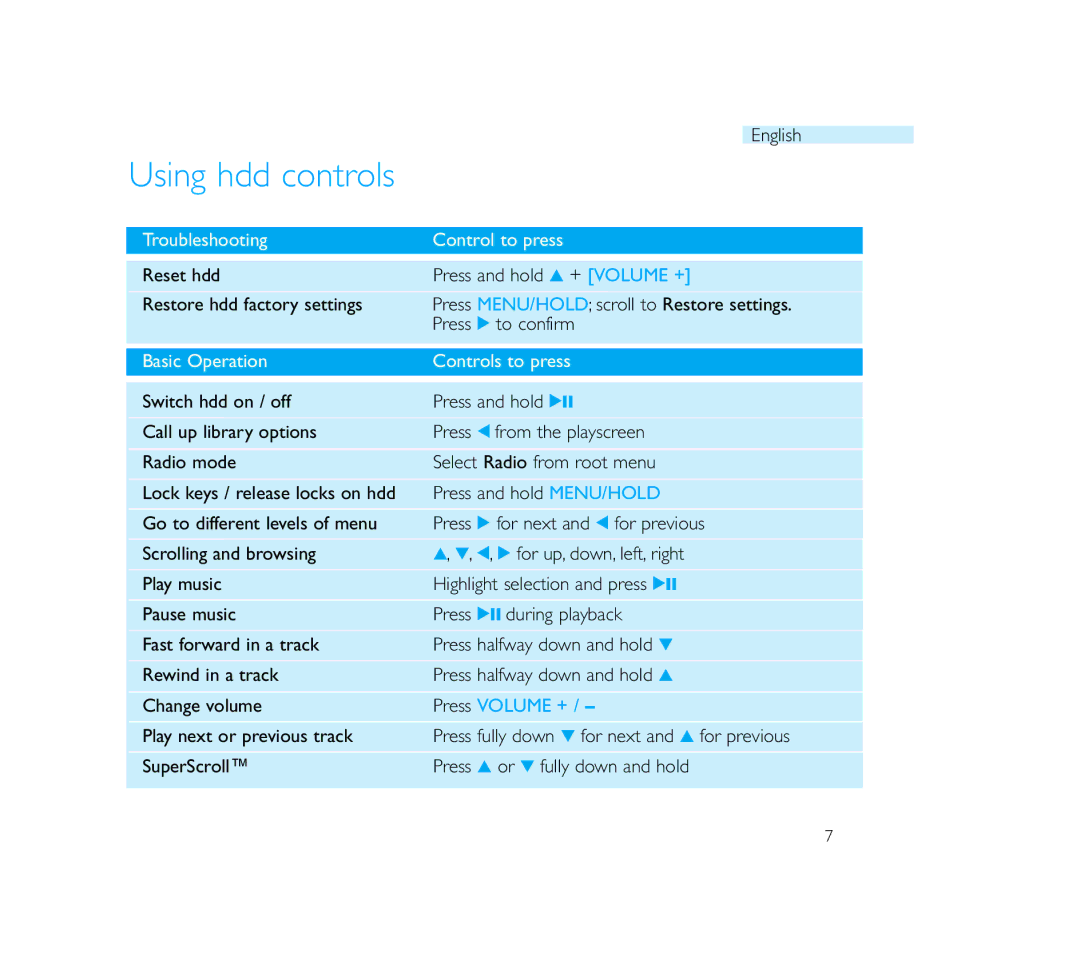 Philips Micro Jukebox user manual Using hdd controls, Press Volume + 