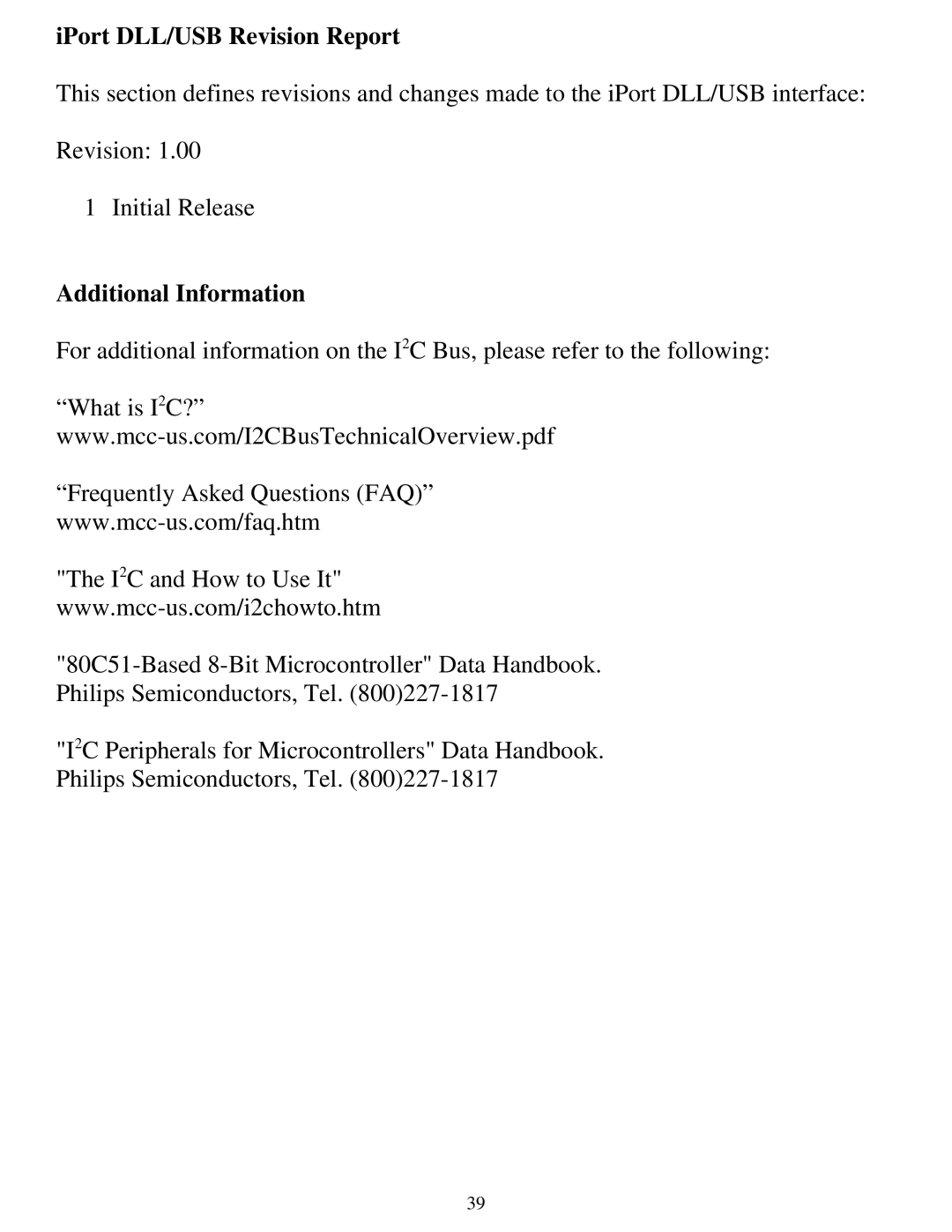 Philips MIIC-201D/U manual IPort DLL/USB Revision Report 