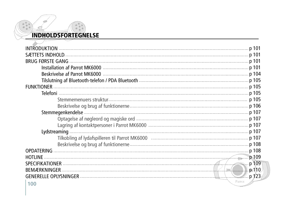 Philips MK6000 manual Indholdsfortegnelse, 100 