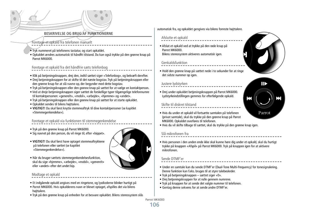 Philips MK6000 manual 106, Beskrivelse og brug af funktionerne 