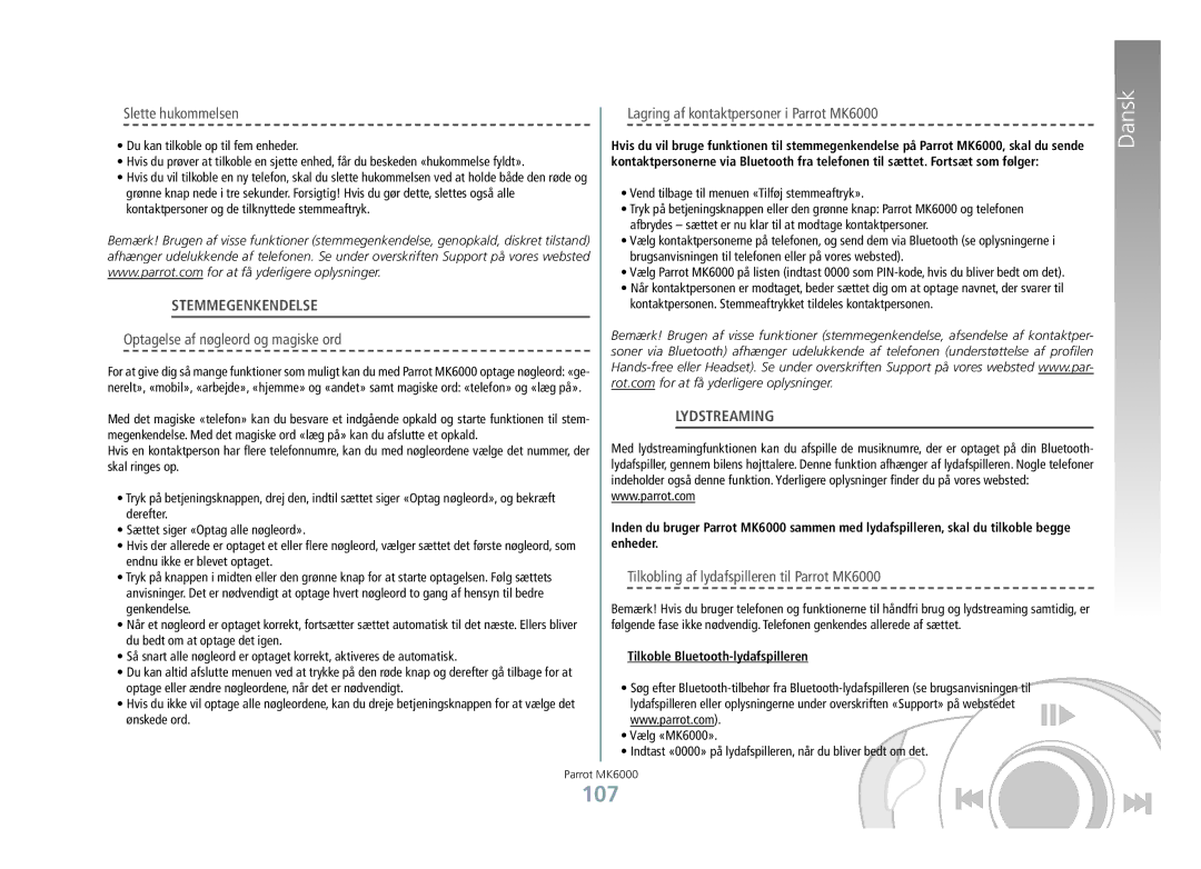 Philips MK6000 manual 107, Stemmegenkendelse, Lydstreaming 