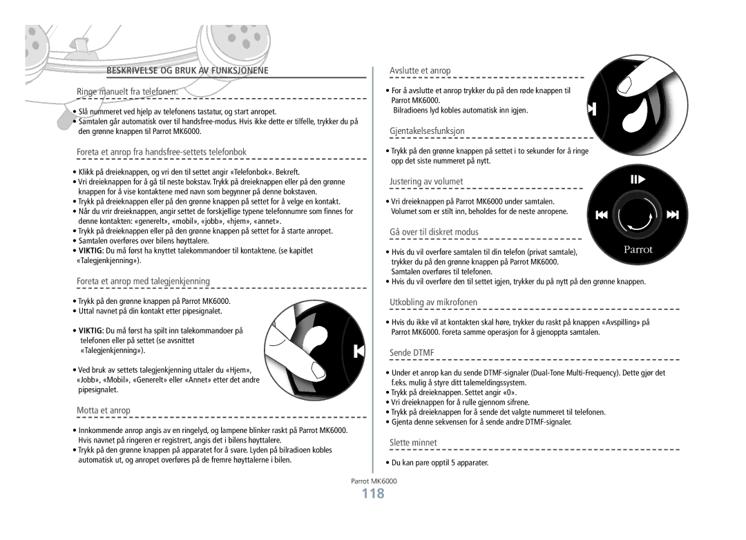 Philips MK6000 manual 118, Beskrivelse og bruk av funksjonene 