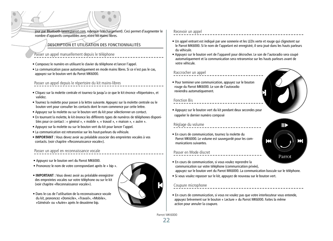 Philips MK6000 manual Description et utilisation des fonctionnalités 