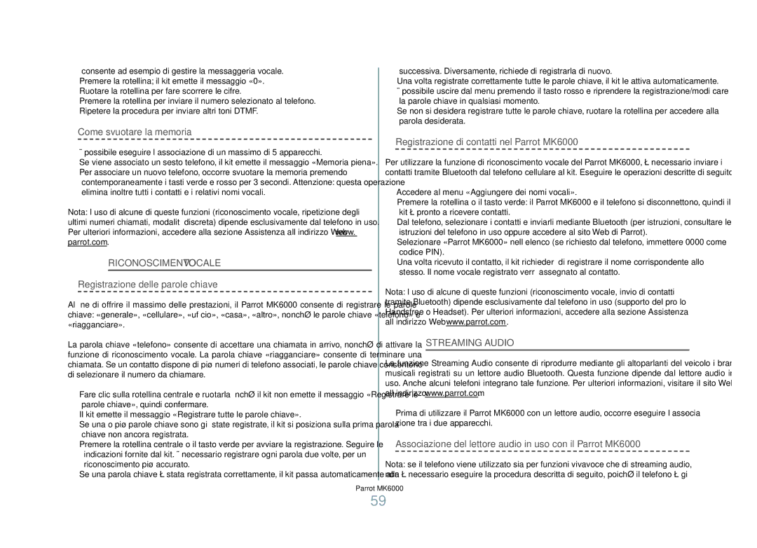 Philips MK6000 manual Come svuotare la memoria, Riconoscimento vocale, Registrazione delle parole chiave 