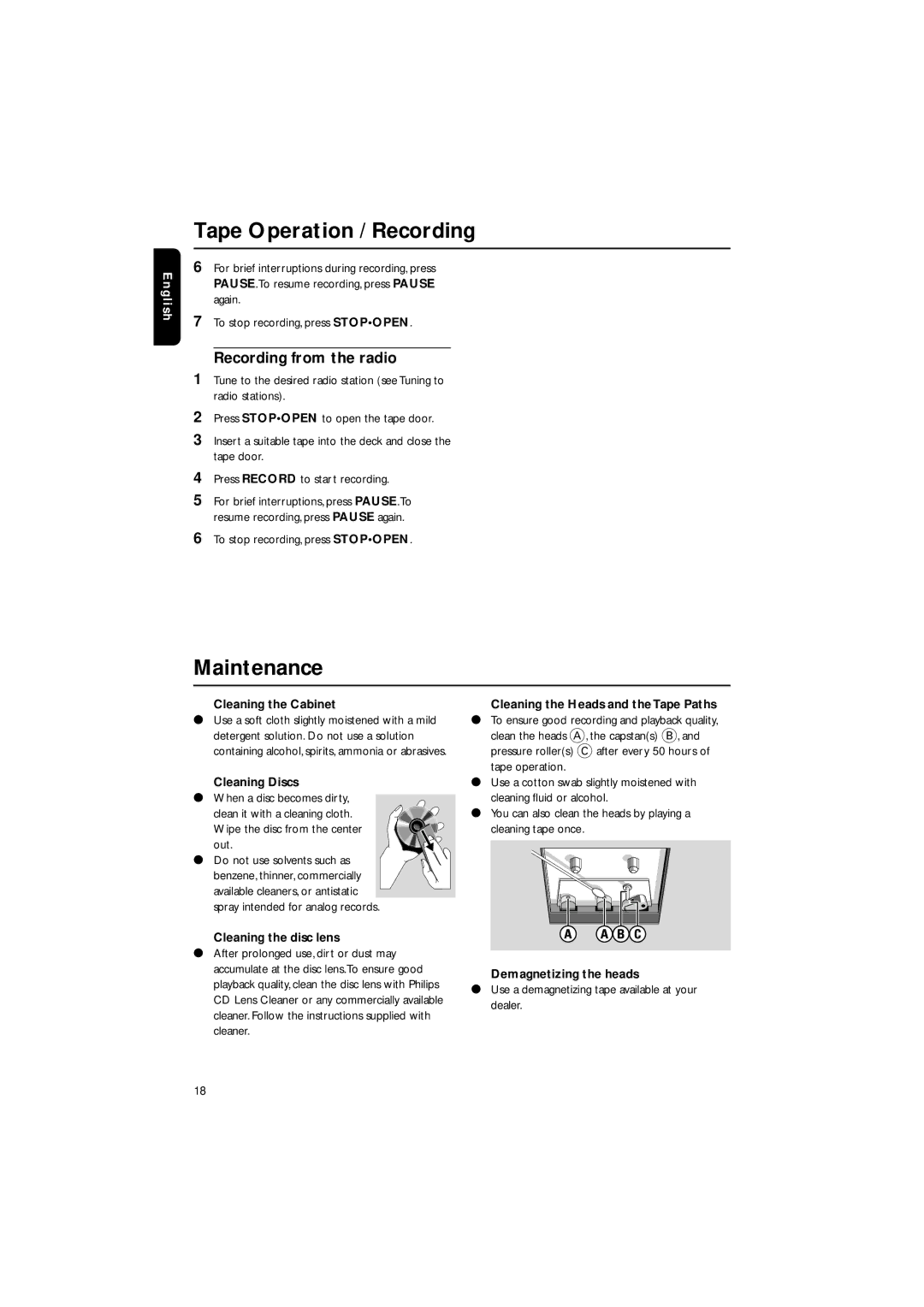 Philips MME-100 warranty Maintenance, Recording from the radio 