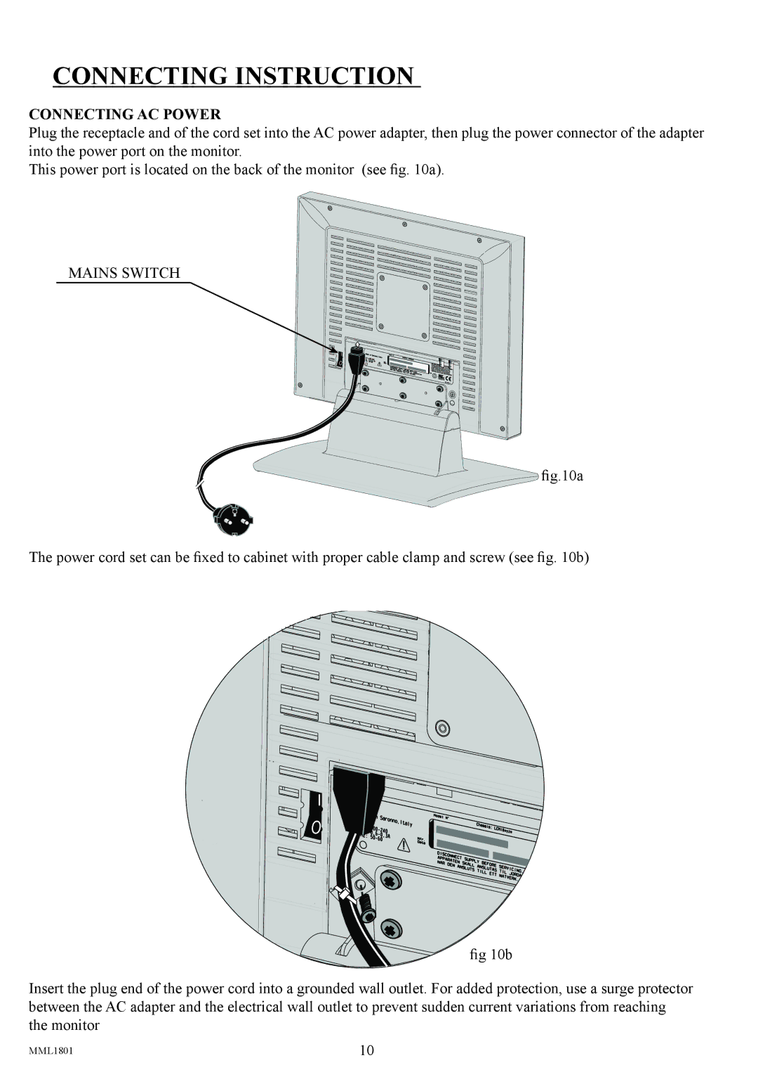 Philips MML1801 user manual Connecting Instruction, Connecting AC Power 