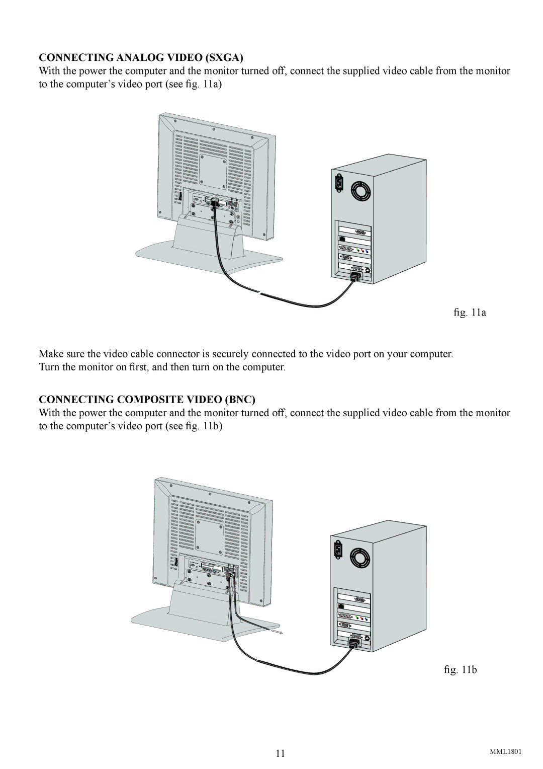 Philips MML1801 user manual Connecting Analog Video Sxga, Connecting Composite Video BNC 