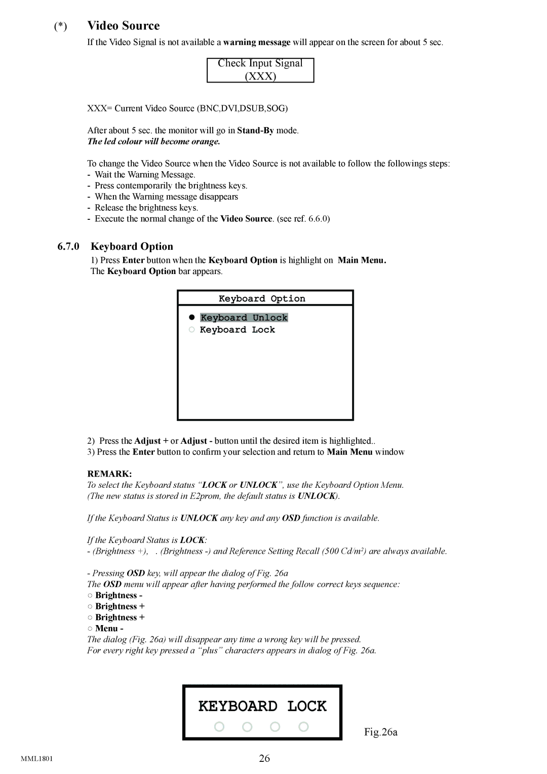 Philips MML1801 user manual Keyboard Option Keyboard Unlock Keyboard Lock 