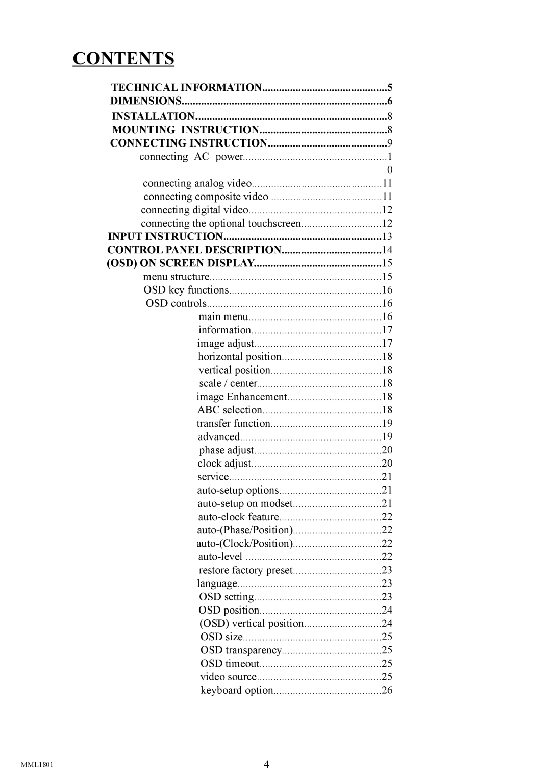 Philips MML1801 user manual Contents 