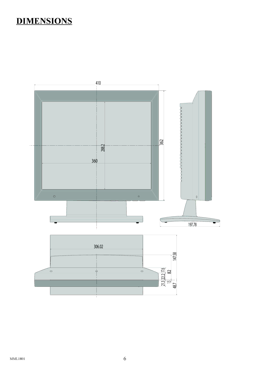 Philips MML1801 user manual Dimensions 