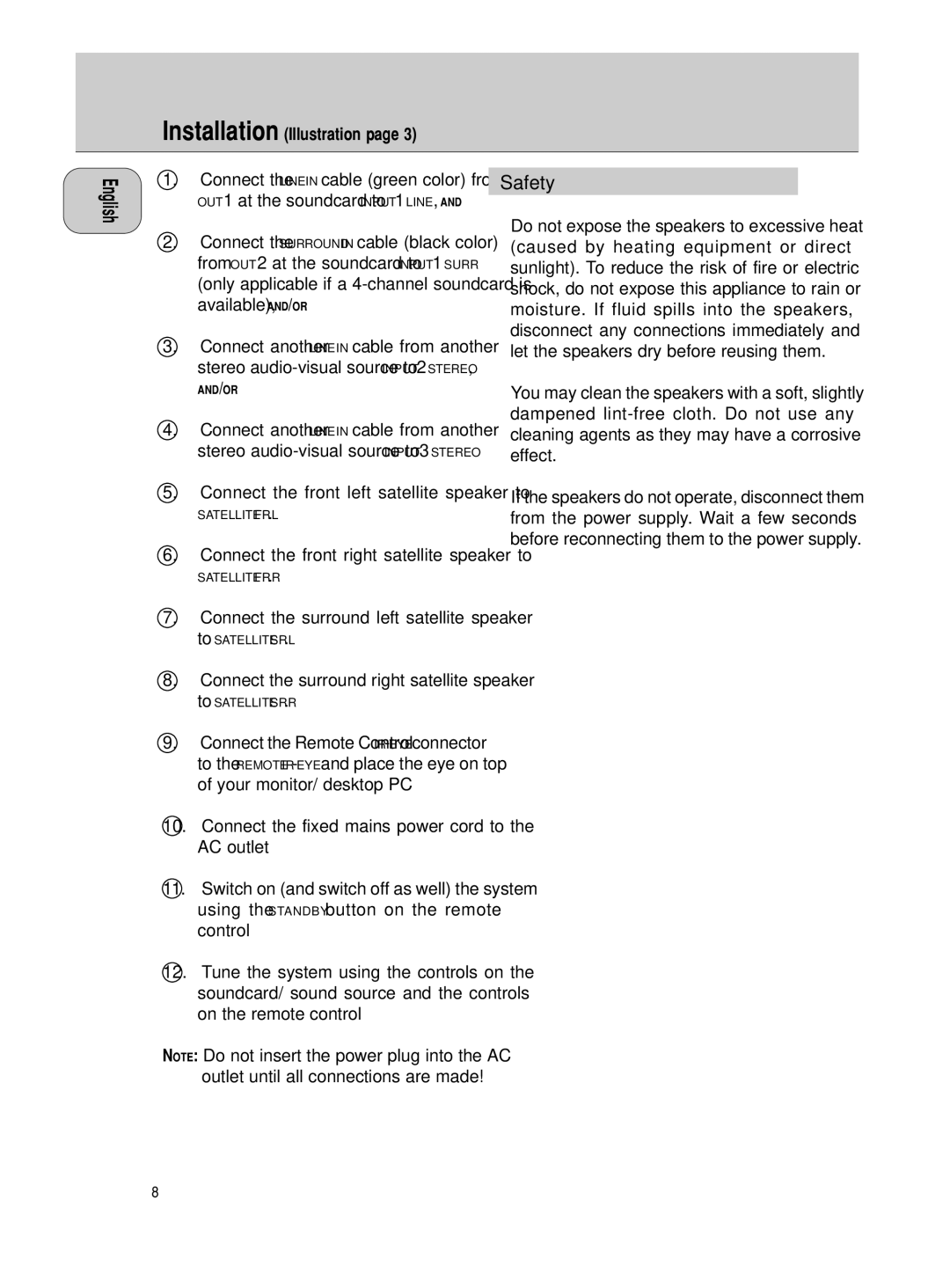 Philips MMS 305/A 3.500 manual Safety, Installation Illustration 