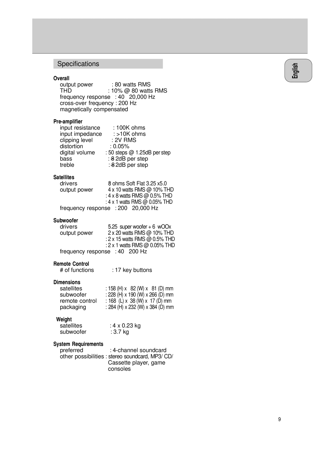 Philips MMS 305/A 3.500 manual Specifications, Thd 