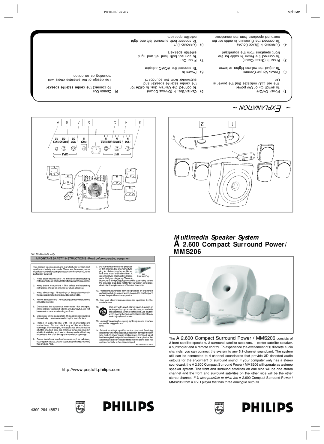 Philips MMS206 important safety instructions Xplanation, 4399 294 