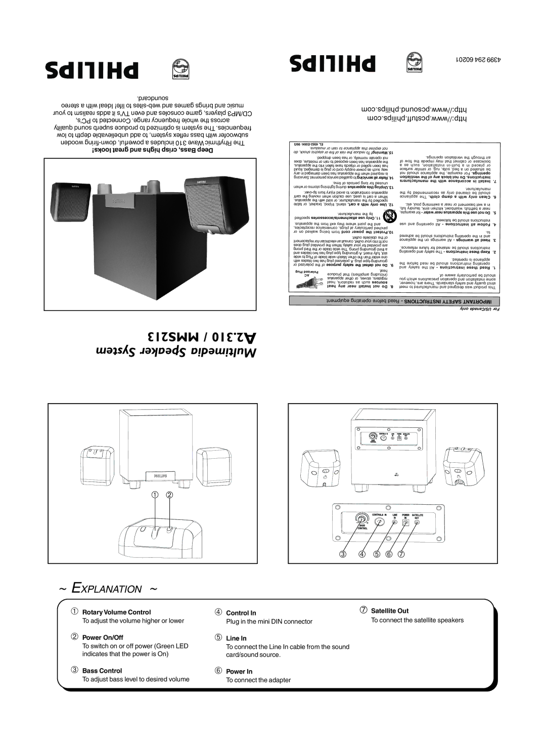 Philips A2.310 important safety instructions Specified attachments/accessories use Only, Heat yan near Install not Do 