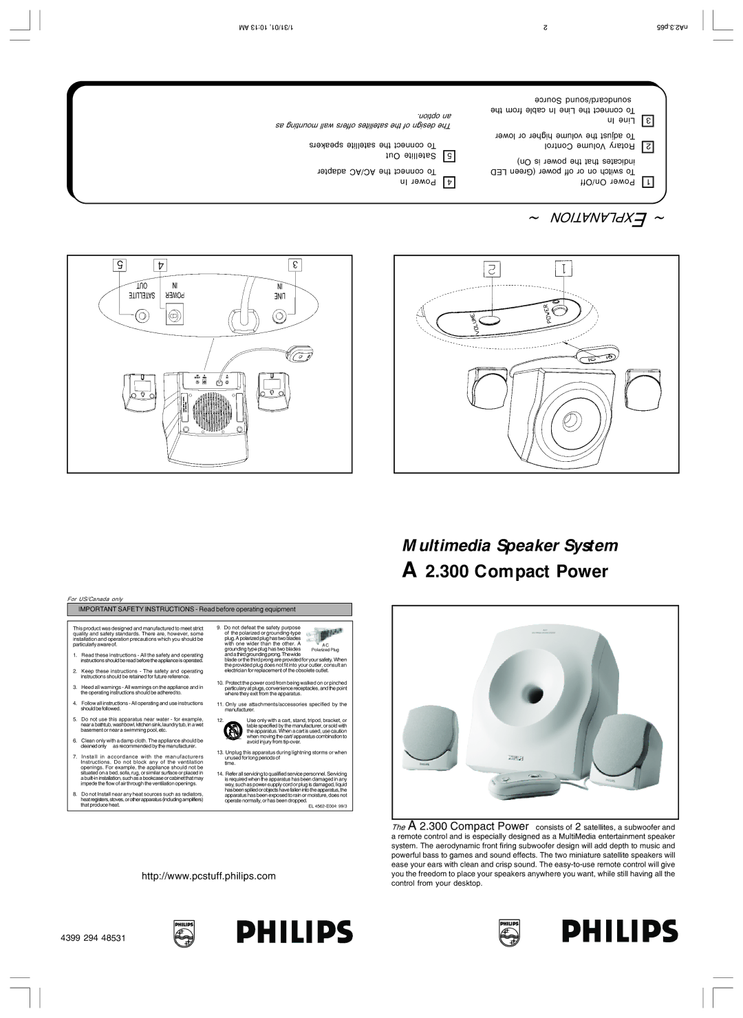 Philips MMS25017 important safety instructions Xplanation, 4399 294 