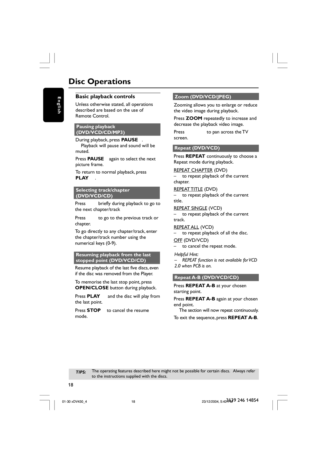 Philips MMS430 user manual Basic playback controls, Play B 