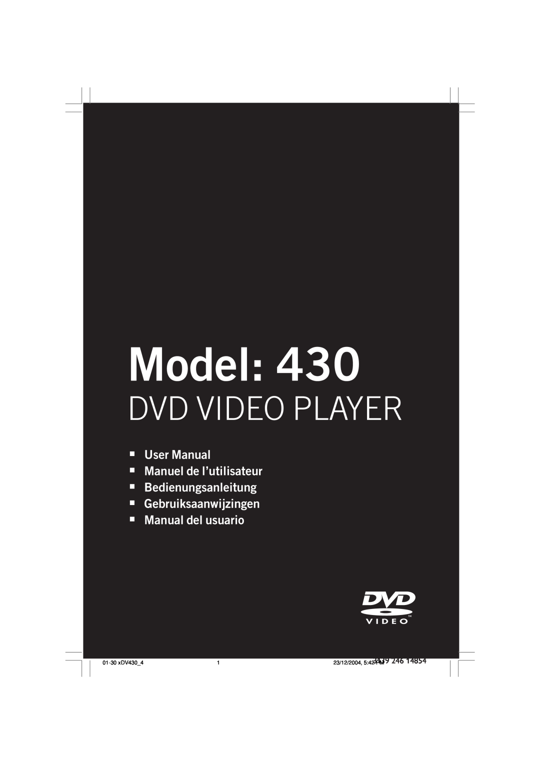 Philips MMS430 user manual Model, Dvd Video Player, 01-30xDV430 4123/12/2004, 5 42 PM 
