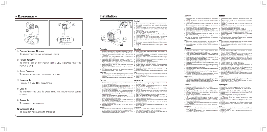 Philips MMS430W/17 important safety instructions EspañolItaliano English, Français, Swedish, Deutsch, Finnish 