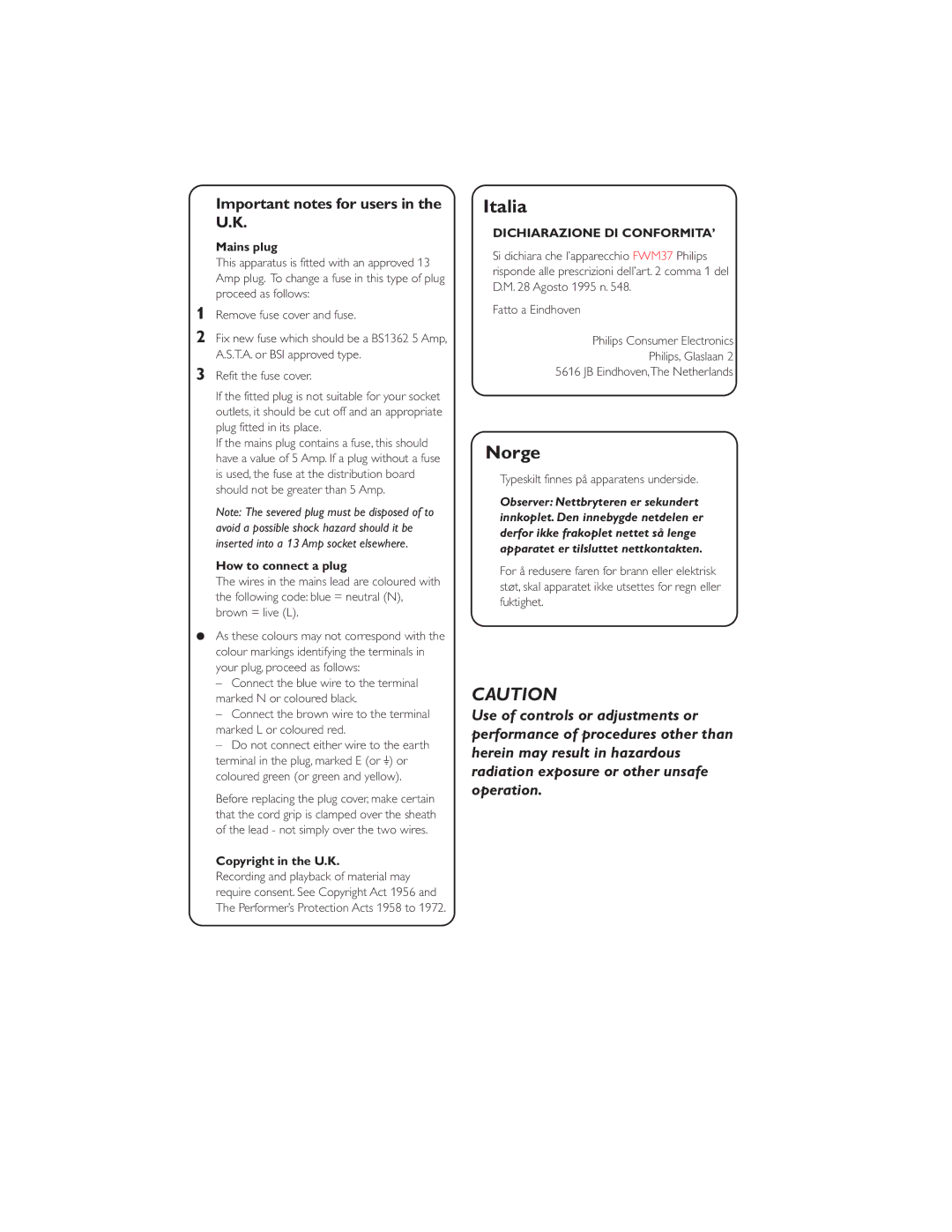 Philips MP3-CD user manual Important notes for users in the U.K, Mains plug, How to connect a plug, Copyright in the U.K 