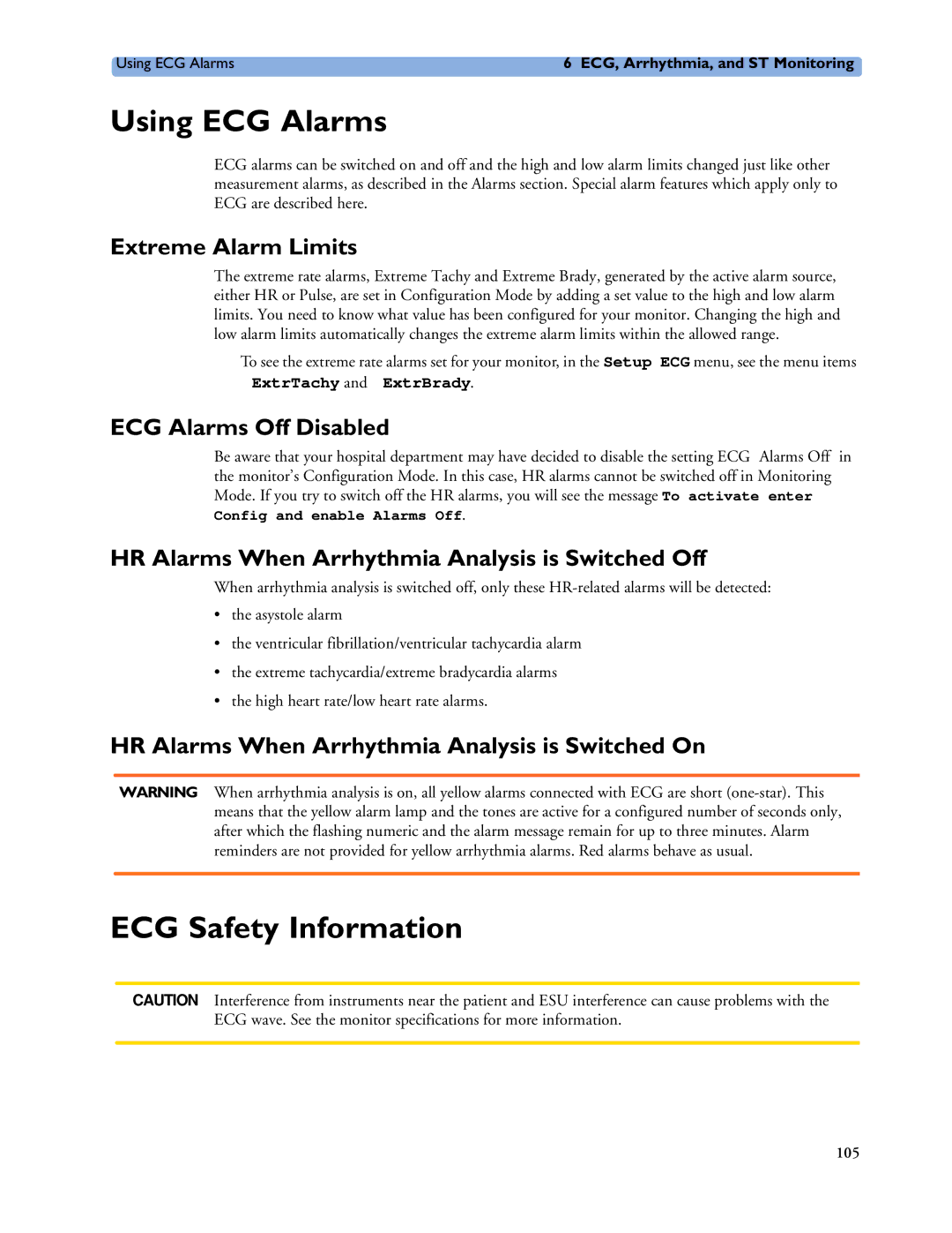 Philips MP40/50, MP60/70/80/90, MP20/30 manual Using ECG Alarms, ECG Safety Information 