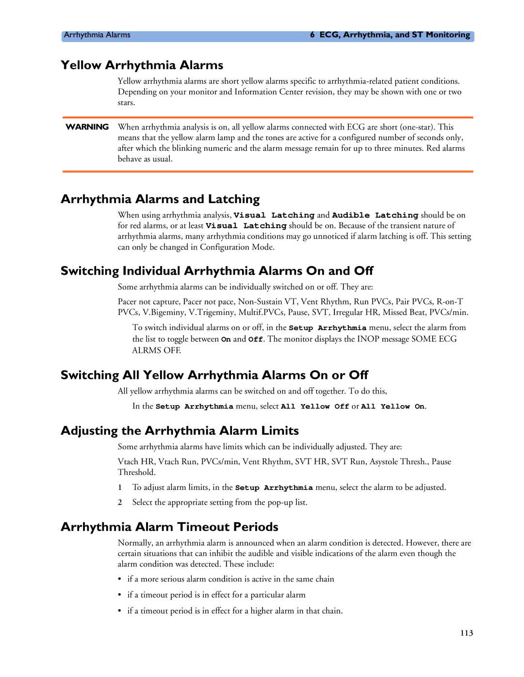 Philips MP20/30, MP60/70/80/90 manual Arrhythmia Alarms and Latching, Switching All Yellow Arrhythmia Alarms On or Off 