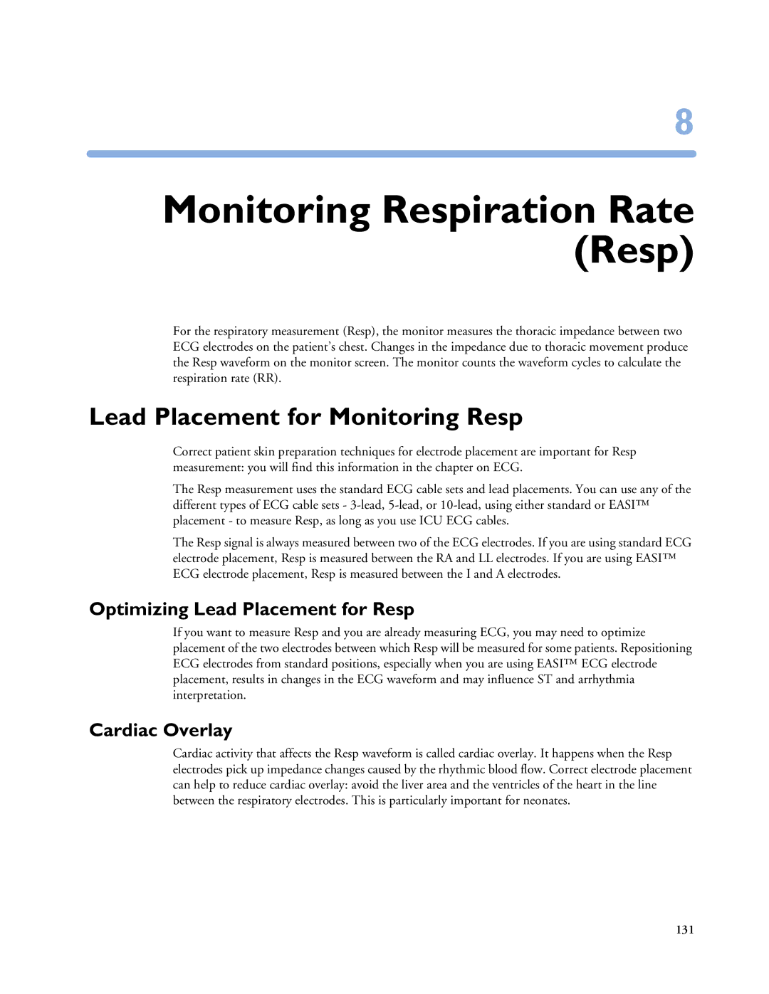 Philips MP20/30, MP60/70/80/90 Lead Placement for Monitoring Resp, Optimizing Lead Placement for Resp, Cardiac Overlay 