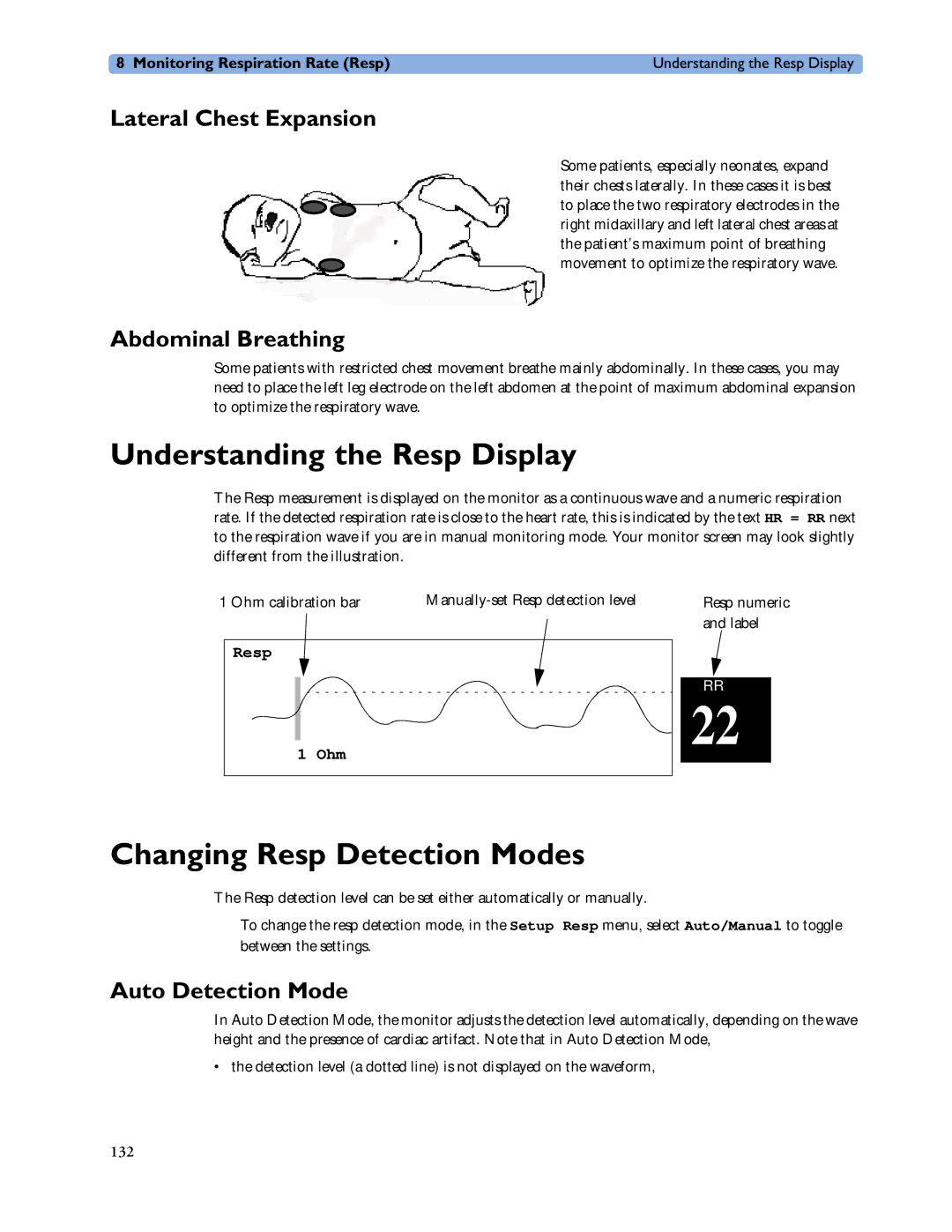 Philips MP40/50, MP60/70/80/90 manual Understanding the Resp Display, Changing Resp Detection Modes, Lateral Chest Expansion 