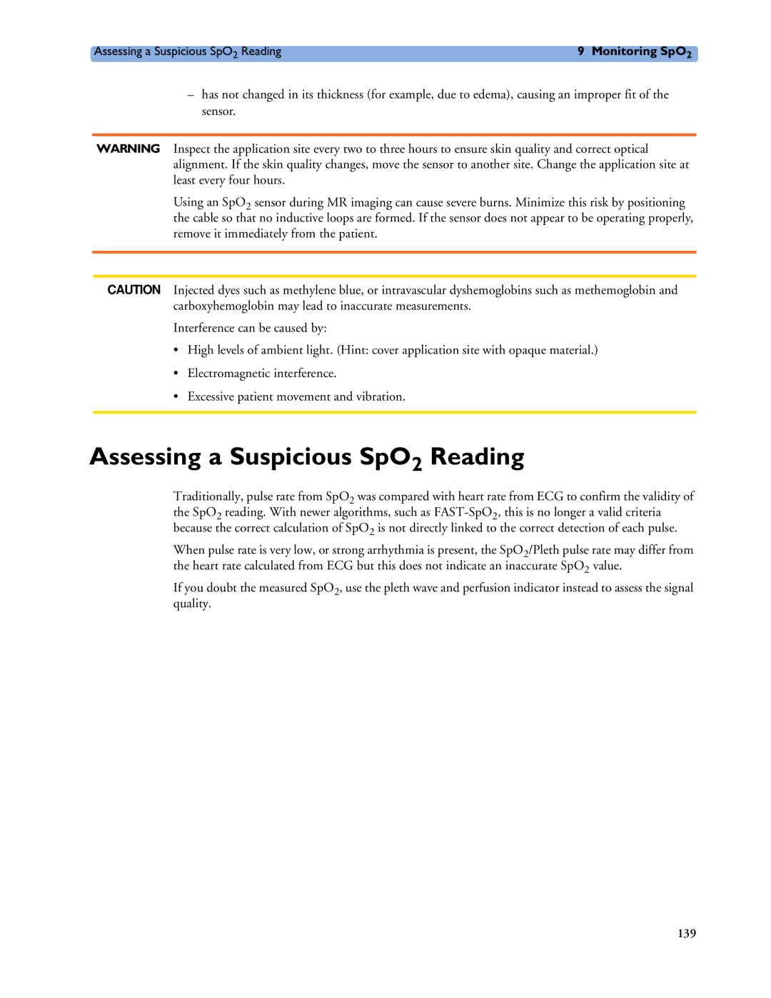 Philips MP60/70/80/90, MP20/30, MP40/50 manual Assessing a Suspicious SpO2 Reading 