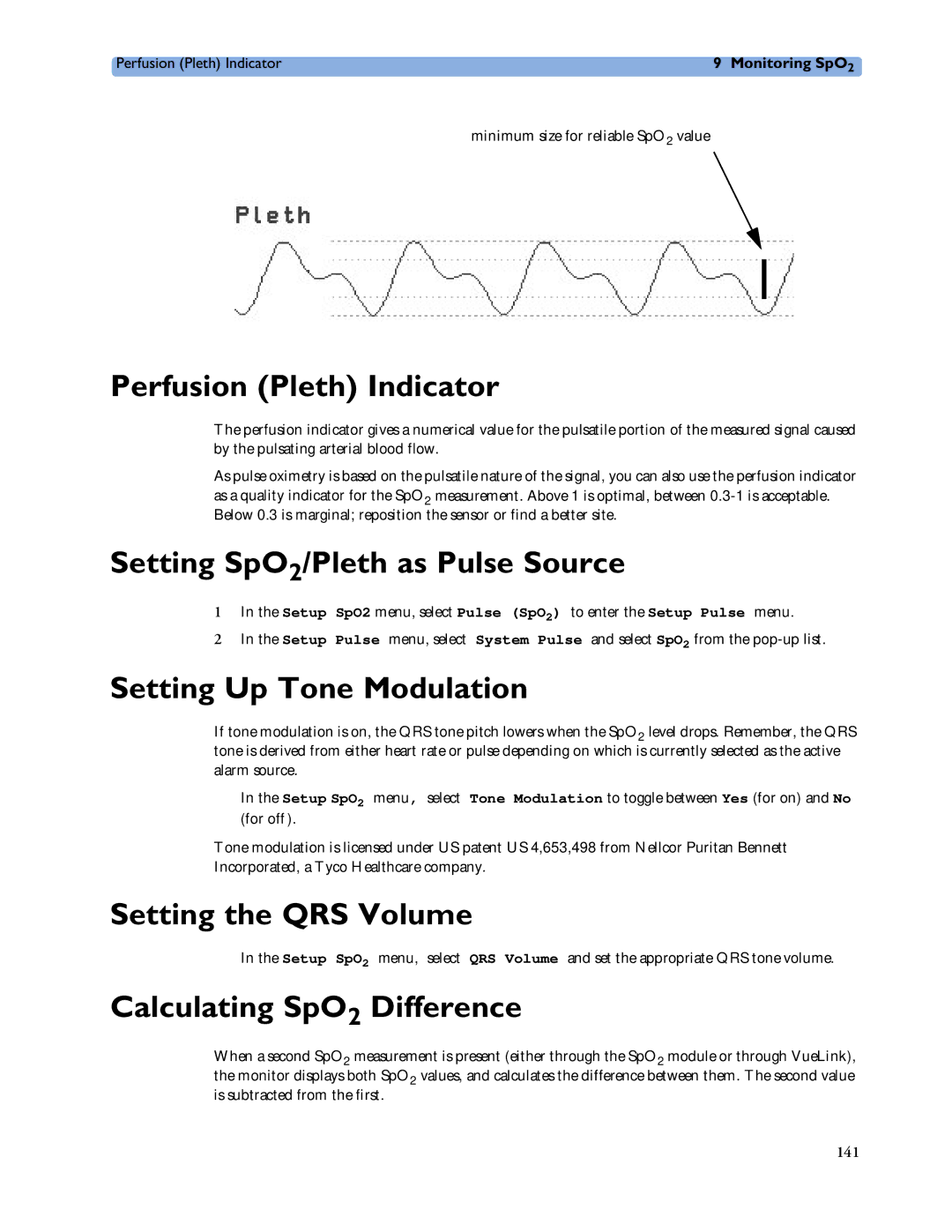 Philips MP40/50, MP60/70/80/90 Perfusion Pleth Indicator, Setting SpO2/Pleth as Pulse Source, Setting Up Tone Modulation 