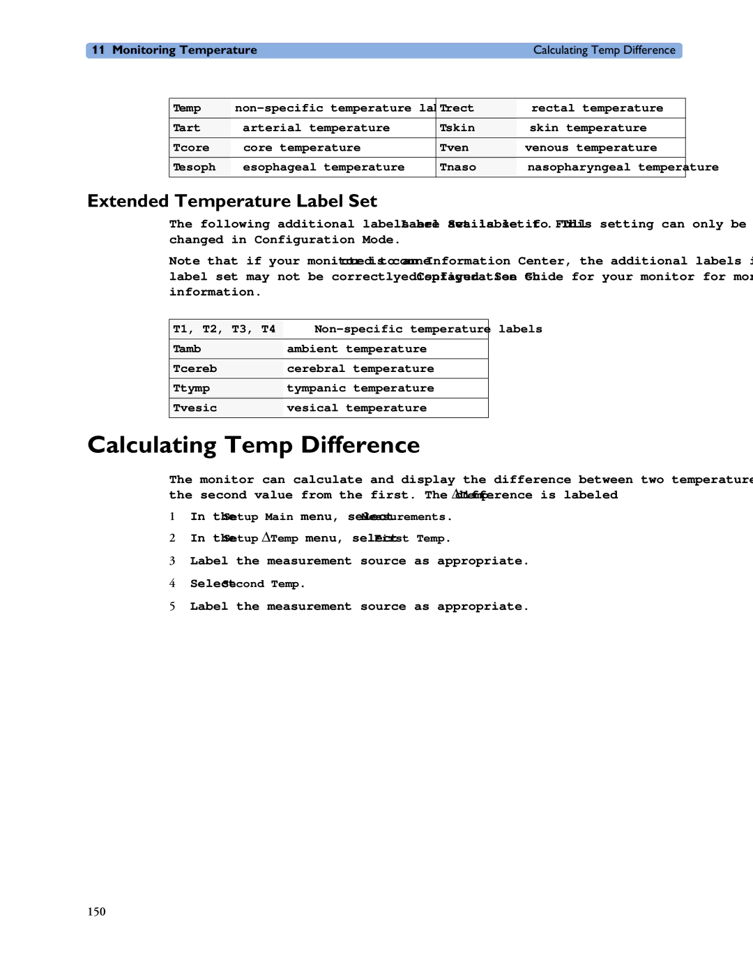 Philips MP40/50, MP60/70/80/90, MP20/30 manual Calculating Temp Difference, Extended Temperature Label Set 